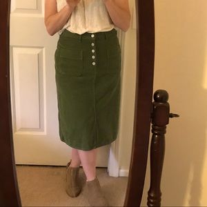 Anthro Pilcro Moss Green Corduroy Button Fly Skirt
